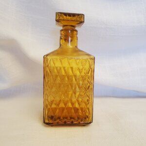 Vintage Amber Glass Square Decanter Diamond Pressed Glass Pattern 7" High A222